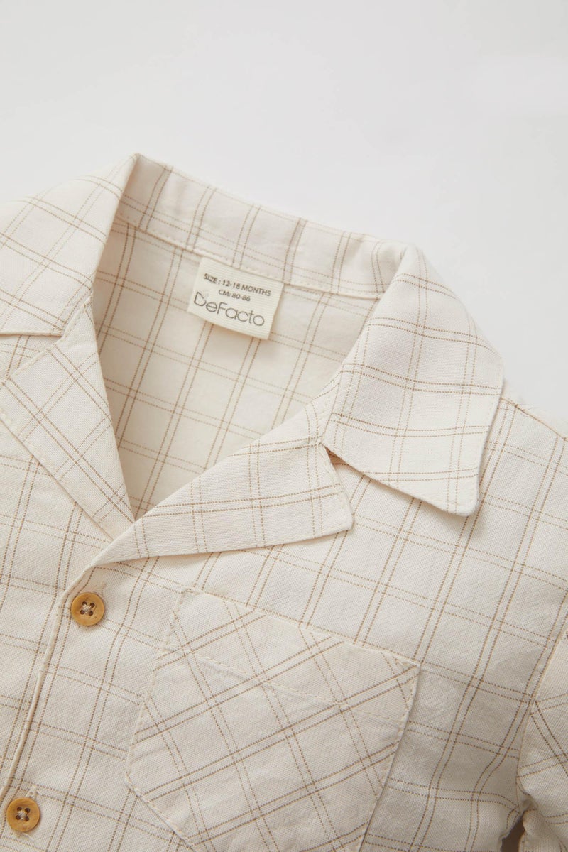 DeFacto Beige BabyBoy Baby Boy Short Sleeve Plaid Shirt Casual - Image 4